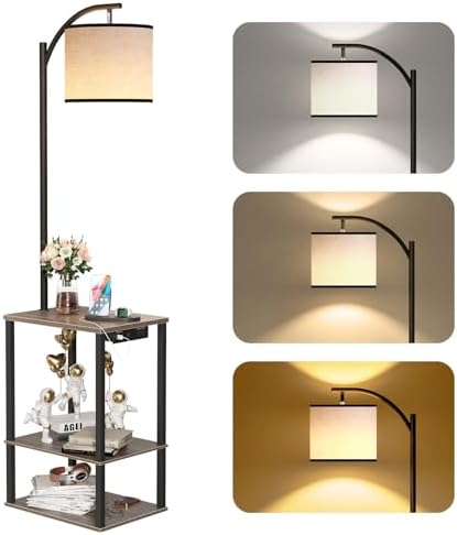 SUNMORY Floor Lamp with Table Shelves, End Side Table for Living Room