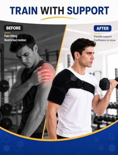 Shoulder Brace 1 Pack, Pain Relief Rotator Cuff & AC Joint Support, Adjustable Compression Sleeve for Men & Women, Fits Left and Right Arm