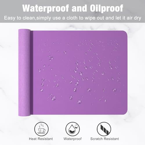 Hsurbtra Desk Pad, 23.6" x 13.8" PU Leather Desk Mat, M Extended Mouse Pad, Waterproof Desktop Blotter Protector, Non-Slip Ultra Thin Small Laptop Keyboard Writing Mat for Office Home, Purple
