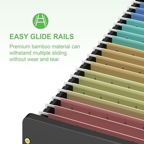 Bamboo Hanging File Box Organizer, Wood File Folder Storge, Black, 2 Pack
