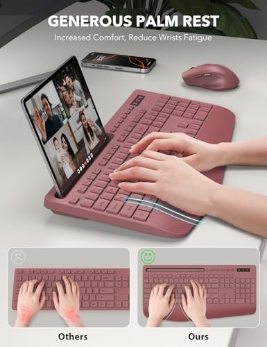 Wireless Keyboard and Mouse Combo - Full-Sized, Ergonomic Wrist Rest