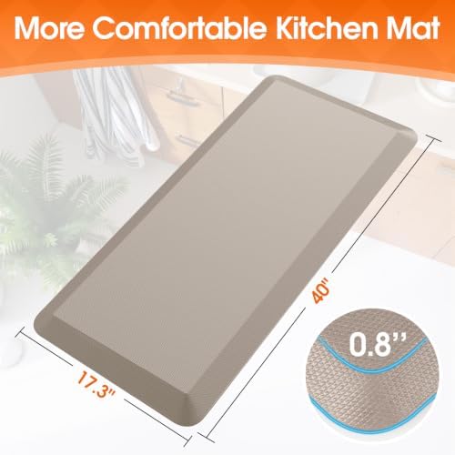 Kitchen Mat for Floor, Anti-Fatigue Mat Kitchen Rug, 17.3"x39"x0.8'', Khaki