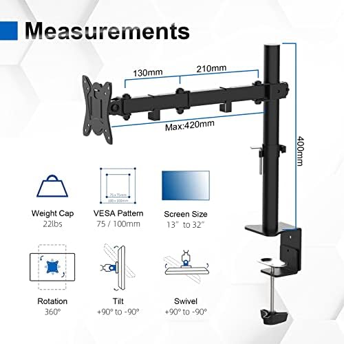 GRIFEMA Monitor Mount for 13-32 in, Single Monitor Arm, Up to 22 Lbs