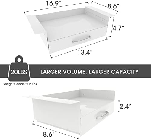 GOME White Under Desk Drawer Storage with Laptop/Book/Folders Shelf, Double Layer Easy Slide-Out Undermount Drawer Organizer with Ball Sliding Track for Home Office Sit-Stand Workstation