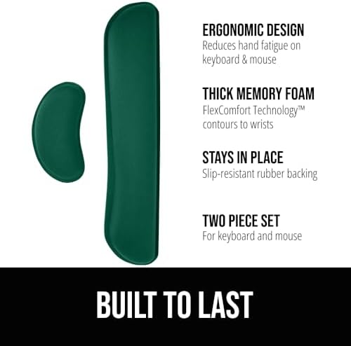 GORILLA GRIP Memory Foam Wrist Rest for Computer Keyboard, 2 Piece Green