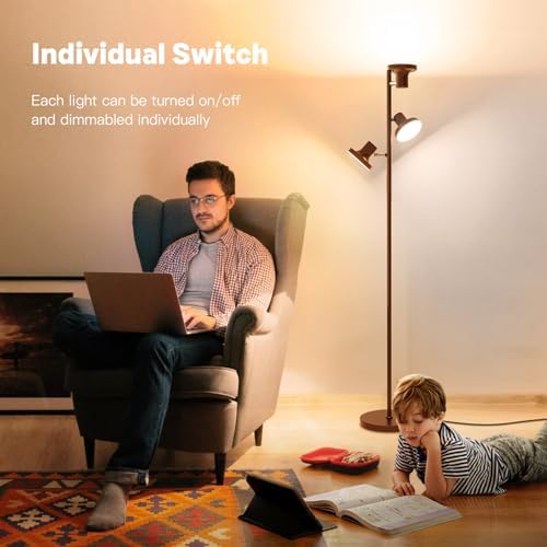SIBRILLE 36W LED Tree Floor Lamp, Modern Dimmable Standing Lamp with Remote & Touch Control, 4 Color Temperatures, 3 Rotatable LED Light Floor Lamps for Living Room, Bedroom, Office