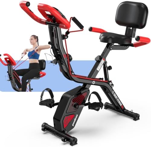 pooboo Folding Magnetic X‑Bike, Upright Exercise Bike for Home Gym
