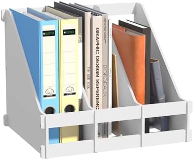 Bamboo Desk File Organizer, 3 Compartment Magazine Holder for Home Office(White)