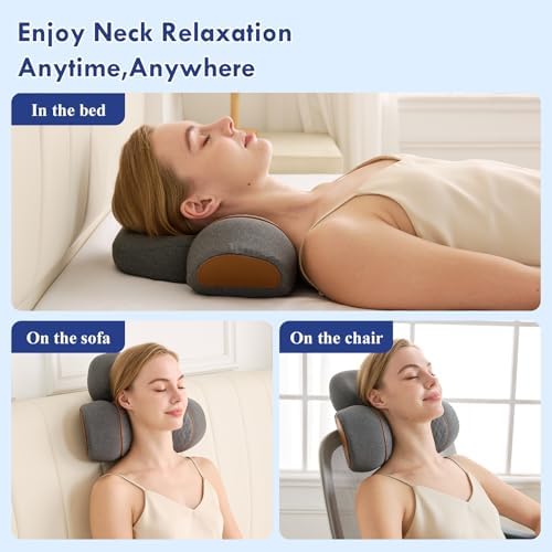 3-in-1 Neck Massager Pillow with Heat - Deep Tissue Vibration Massage & Cervical Traction for Neck Pain Relief, Portable Rechargeable Neck Hump Corrector (Rechargeable)