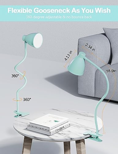 BOHON Desk Lamp with Clamp, Clip on Light, 5 Color 10 Brightness, Teal