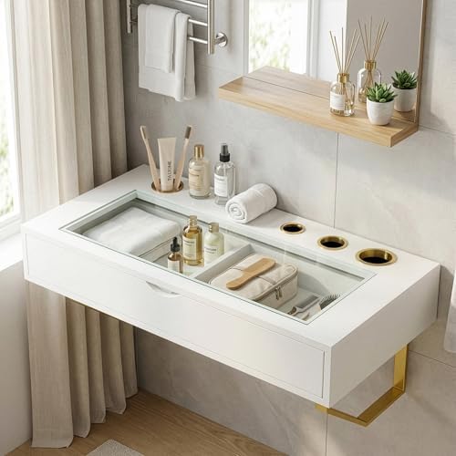 Floating Makeup Vanity Table, 31 inch Wall Mounted Desk for Bedroom, White