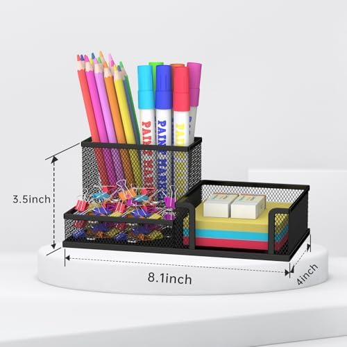 SUPEASY Pen Holder Desk Organizer, Office Supplies Pencil Holder with 3 Compartments, Desk Accessories and Workspace Organizers for Home School Classroom, Black