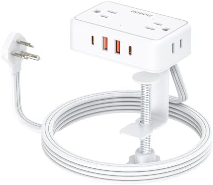 Desk Clamp Power Strip with 4 Outlets & 4USB, 10FT Extension Cord for Home