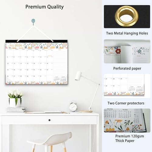 Desk Calendar 2026-2027 - 18 Month Desk Calendar 2026-2027, Jul 2026 - Dec 2027, 17" x 12", Desktop/Wall Calendar with Plastic Cover, Thick Paper, Corner Protectors - Floral