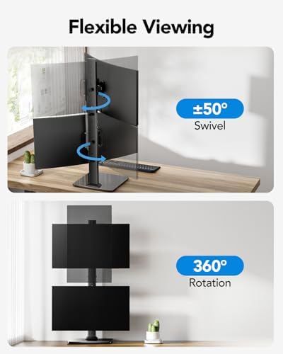 HUANUO Dual Monitor Stand for 13 to 34 Inch, Max Load 44 lbs, Vertical Monitor Mount, Freestanding Monitor Riser with Swivel, Tilt, Rotation, 13 Height Settings, Max VESA 100x100