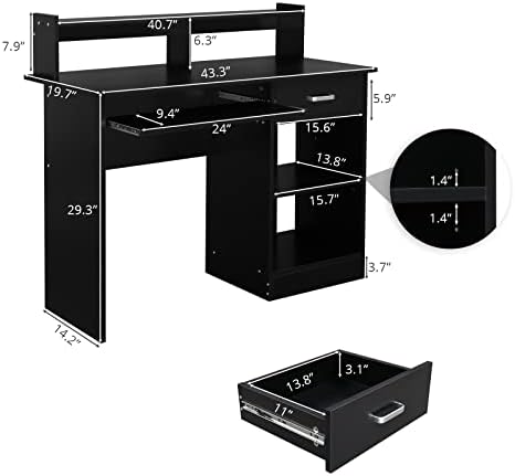 Karl home Computer Desk Study Writing Desk, Black