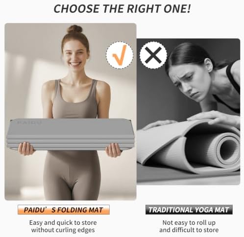 PAIDU Foldable Yoga Mat 10MM Thick SGS Certified TPE 75x26" Portable