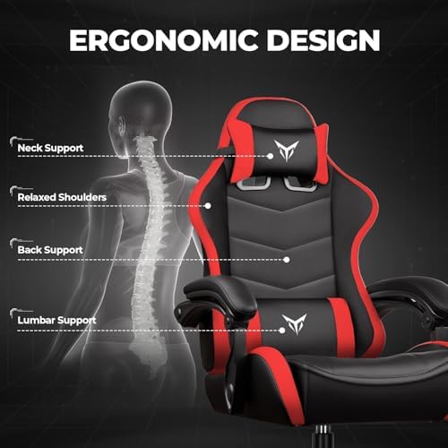 GTPLAYER Gaming Chair High Back Computer Chairs Rest for Adults, Ergonomic Height Adjustable Recliner Chair 300lbs with Linkage Armrest and Lumbar Support for Home Office, Red
