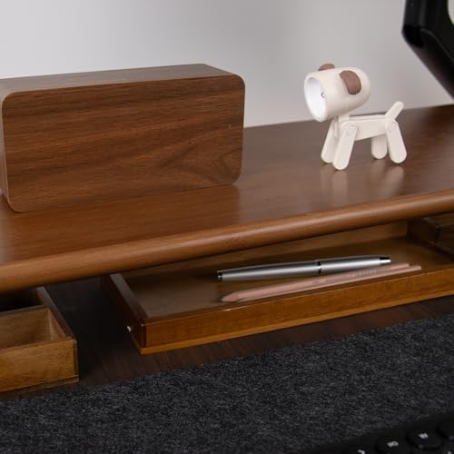 Bamboo Monitor Stand Riser, Brown Desk Shelf with Acrylic Legs