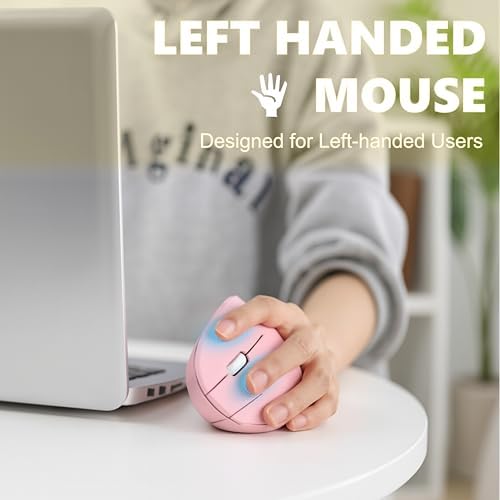 Urby Left Handed Mouse, Vertical Left Handed Ergonomic Wireless Mouse.Pink