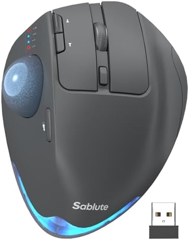 Wireless Trackball Mouse, Adjustable Angle Rechargeable, Backlit-Gray Mouse