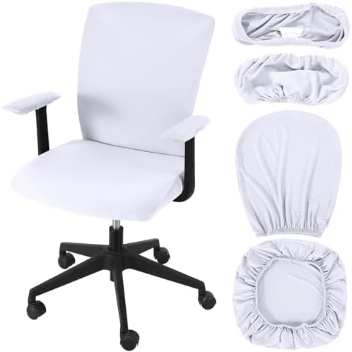 Tallew 4 Pcs Office Chair Covers Set Computer Universal Protective Stretchable Chair Seat Covers Desk Armrest Cover Slipcovers Pads Office Cushion Backrest for Rotating(Regular,White)