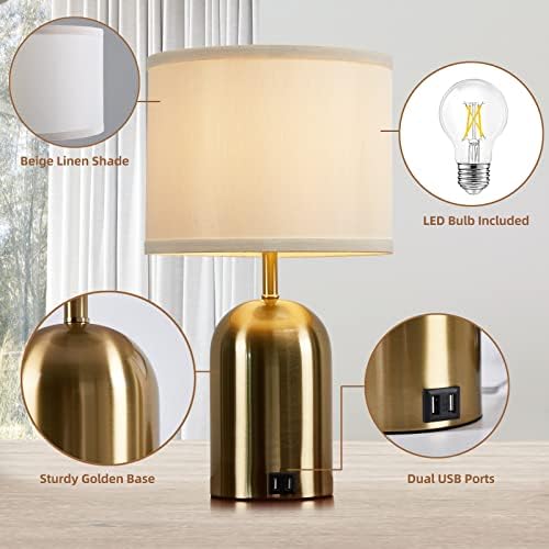 GyroVu Touch Control Table Lamps Set of 2, Gold Bedside Lamps for Bedroom