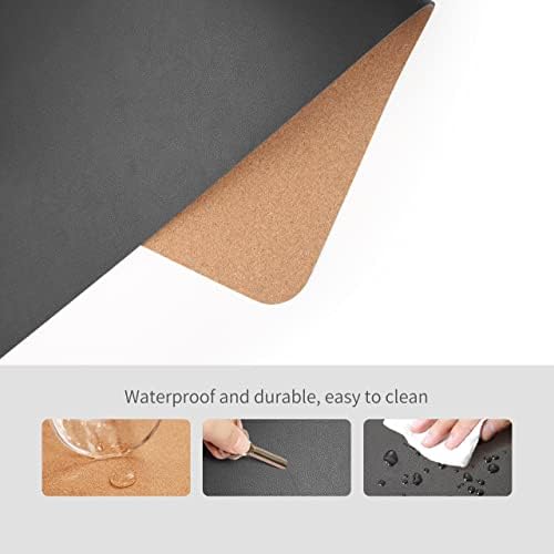 RENMTURE Dual-Sided Mouse Pad, Natural Cork & PU Leather Large Desk Pad for Office and Home Work, Desk Protector Non-Slip, Waterproof, Easy Clean (Black, 23.6" x 13.7")