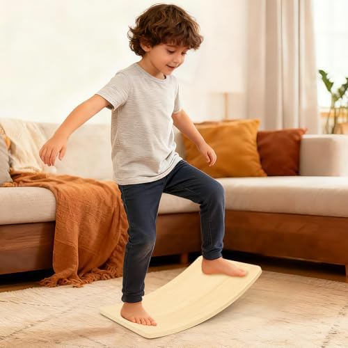 Gentle Monster Wooden Wobble Balance Board, 35 Inch Rocker Board Natural Wood, Open Ended Learning Toy, Yoga Curvy Board for Classroom & Office Adult