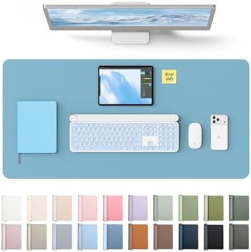YSAGi Leather Desk Protector, Office Mat, Large Mouse Pad, Non-Slip PU Leather Blotter, Laptop Desk, Waterproof Writing Pad for Office and Home (Sea Blue, 35.4" x 17")