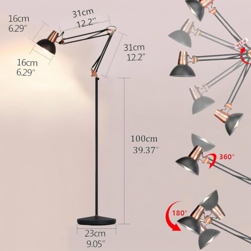 FIRVRE LED Floor Lamp, Vintage Metal Swivel Floors Lamp, 3 Usage Modes - Floors Lamp, Table Lamp and Clip Lamp, E26 Architectural Reading Lamp with Push Button for Bedrooms, Offices and Studios