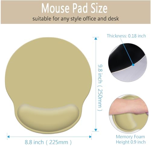 Mouse Pad with Wrist Rest, Ergonomic Gaming Mouse Pad, Comfortable Mouse Pads for Computer, Laptop, Office & Home, Easy Typing & Pain Relief, 9.8 X 8.8 in (Golden)