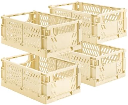 HUUSMOT 4-Pack Collapsible Plastic Storage Baskets, Yellow, 9.8"x6.5"x3.8"