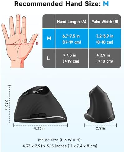 AOC Ergonomic Mouse, 2.4GHz Wireless Bluetooth Vertical Mouse, Rechargeable