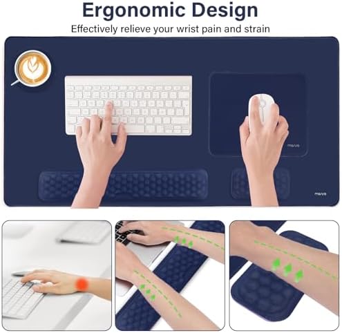 MOSISO Large Gaming Mouse Pad&Massage Keyboard Wrist Rest, Navy Blue