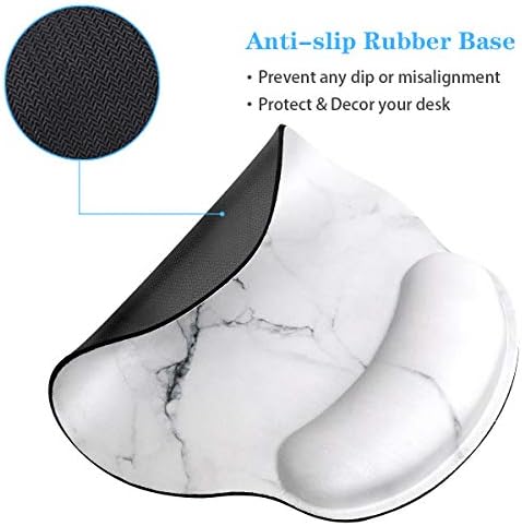 Mouse Pad with Wrist Support, Desk Decor for Office Marble Design Mouse Pad Non-Slip Rubber Base Mousepad for Desk Laptop Gaming Working Computers Laptop Easy Typing & Pain Relief, White