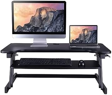 Standing Desk Converter | Largest standing desk for tall people on the market | Wide 38 in Desk Riser Fits 2 Monitors with Sliding Keyboard Tray (Black, 38" Wide)