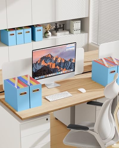 Oterri Portable Collapsible Cardboard File Box with Handle for Letter-Size