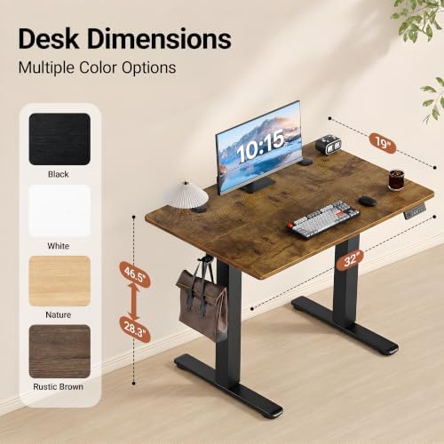 Claiks 32 x 19 Inch Rustic Brown Electric Standing Desk