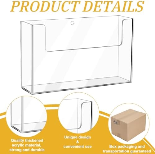 DoubleFill Post Card Holder Display Stand 6 x 4 Inch Wall Mount Index Clear Acrylic Organizer Small Brochure Hanging Pamphlet Holder for Flyer Magazine File Display(6 Pack)