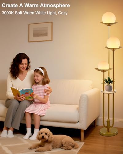 Lightdot Globe Floor Lamp with Shelf 3-Light Modern Dimmable Floor Lamps