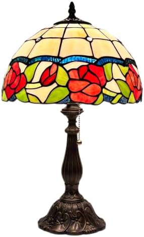 Tiffany Stained Glass Lamp Border Red Rose Table Lamp
