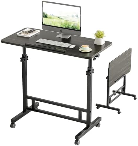 Adjustable Standing Desk - Rolling Portable Desk for Home Office, Black Portable Rolling Desk, Small Standing Desk with Wheels for Walking Pad, Study Room, Teacher