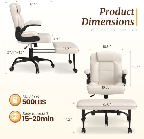 Wide Criss Cross Desk Chair with Swivel Footrest and Flip-Up Armrests