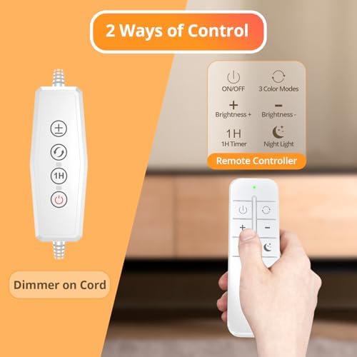 iFalarila Reading Light with Remote, LED Desk Lamp Clip on [1H Timer & Nightlight] RA>95 Dimmable Flexible Gooseneck, Reading Lamp with Clamp for Table - 3.5'' (Adapter Included)