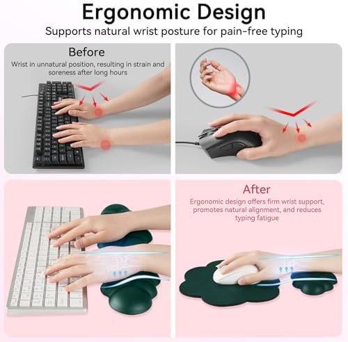 Sushret Cloud Wrist Rest for Computer Keyboard and Mouse Pad Set,Dark Green