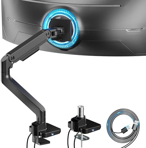 ARES WING Ultrawide Monitor Desk Arm with USB A/C for 17 to 49 Inch Screen