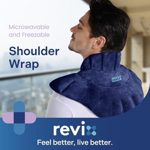 REVIX Microwavable Heating Pad for Neck Shoulders & Back, Moist Heat, Navy