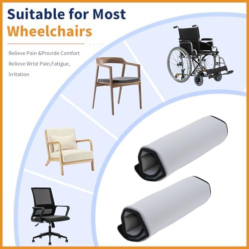Wheelchair Armrest Covers (Pair)-Memory Foam Wheelchair armrest Pads Wicking Washable Non Slip Arm Rest Cover Cushion Pad for wheelchairs Office Chairs armchairs (Grey)