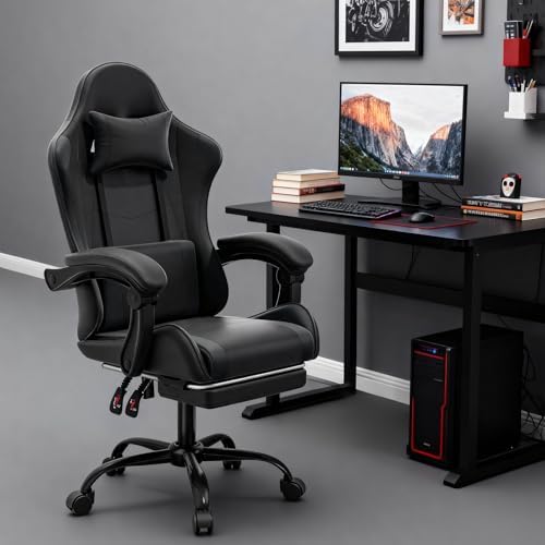 MoNiBloom Gaming Chair, Footrest & Lumbar Support, Height Adjust, Black